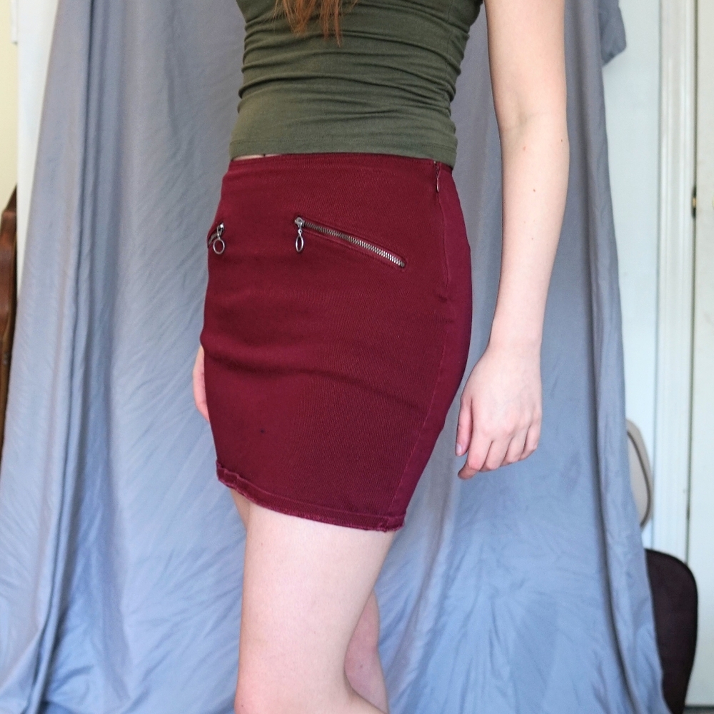 Maroon Mini Skirt with front zippers